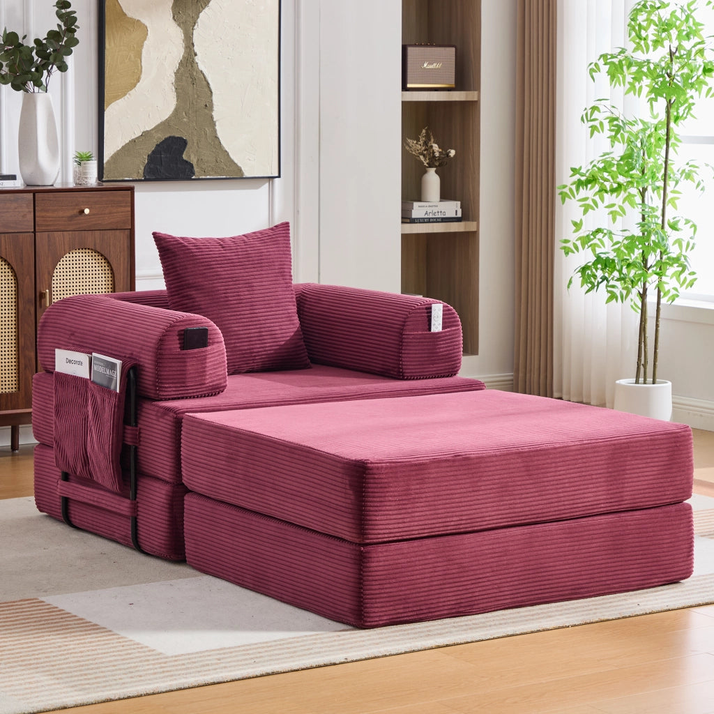 Poltrona Relax con Poggiapiedi e Cuscino ¨C MINIMAL ¨C Tessuto a Coste, Struttura in Metallo