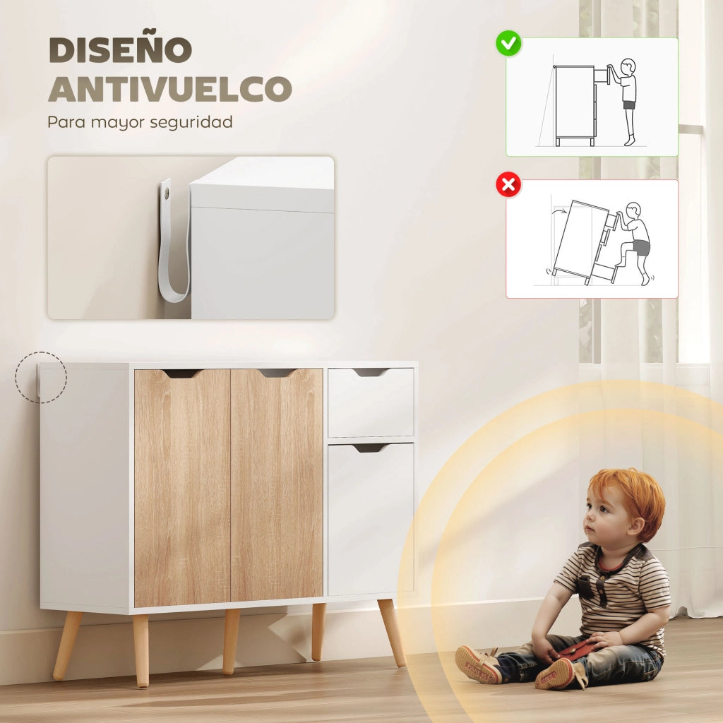 Credenza ¨C zephmum ¨C 90x30x72 cm Bianco e Legno Naturale