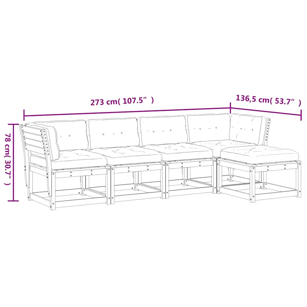Set Divani Giardino 5pz con Cuscini Marrone Cera Massello Pino