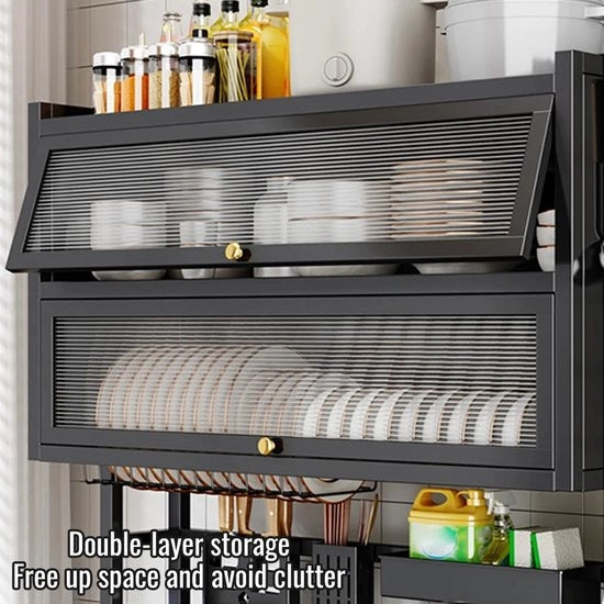 Afdruiprek a Doppio Livello con Coperchio – Sopra il Lavandino Asciugamani – 2-Livelli Asciugamani con Porta Scorrevole – Grande Afdruiprek per la Cucina