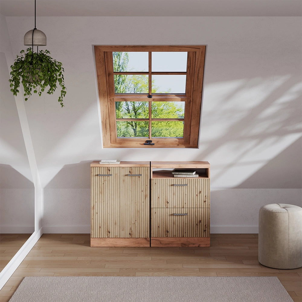 Set di mobili sottotetto Rion Rovere artigianale/Rovere dorato 120 cm Set di 2 carcasse armadio profondità 60 cm Vicco