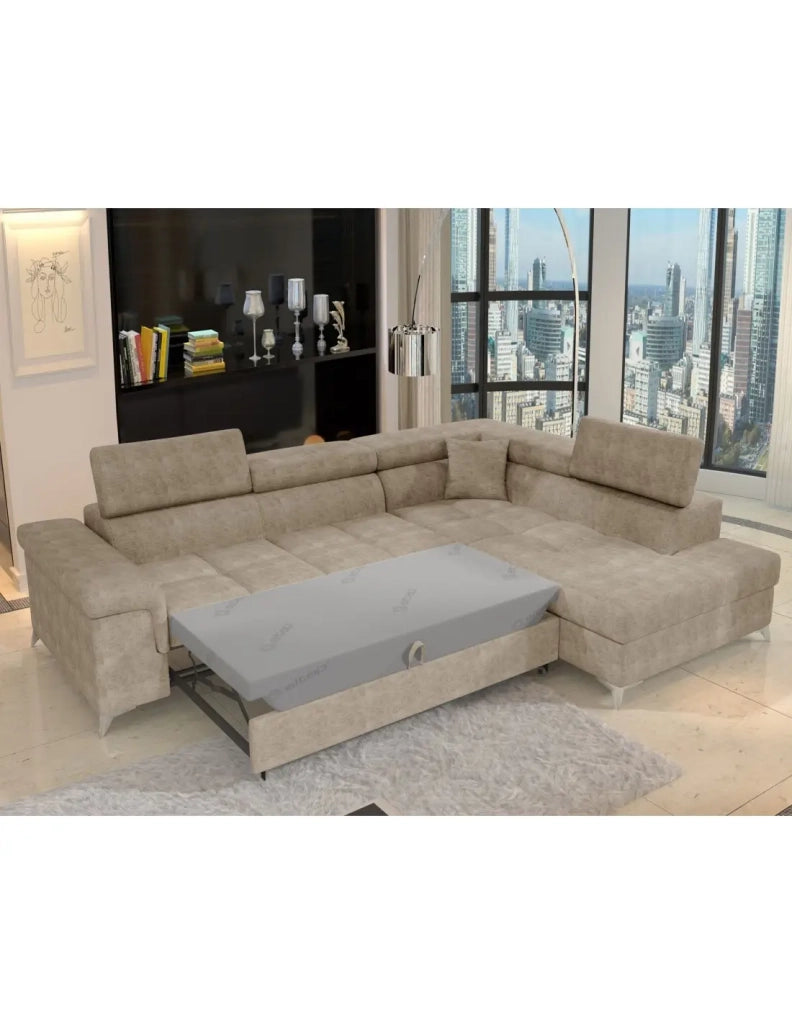 Divano angolare convertibile PALAZZO 4 posti beige – angolo destro con vano contenitore