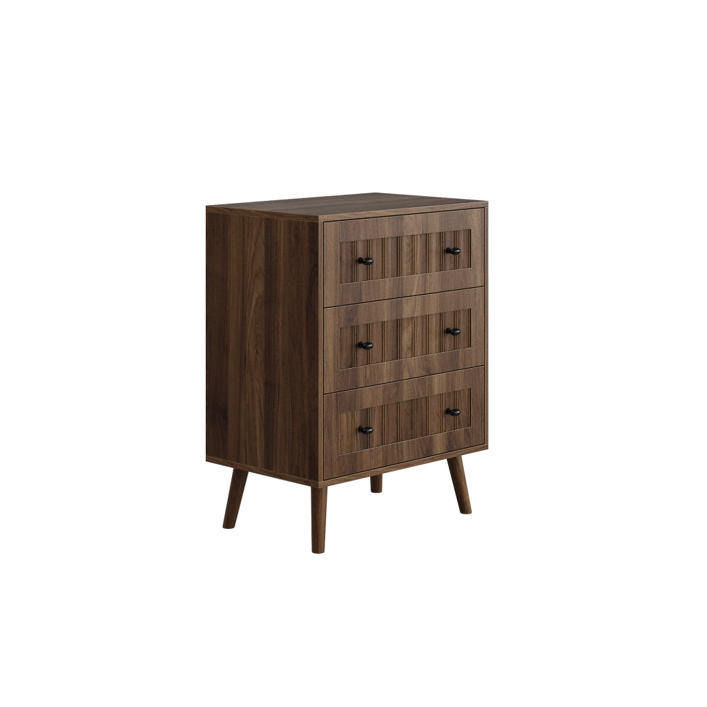 Cassettiera a 3 cassetti con finitura effetto noce, mobile contenitore moderno in MDF con gambe in legno massello
