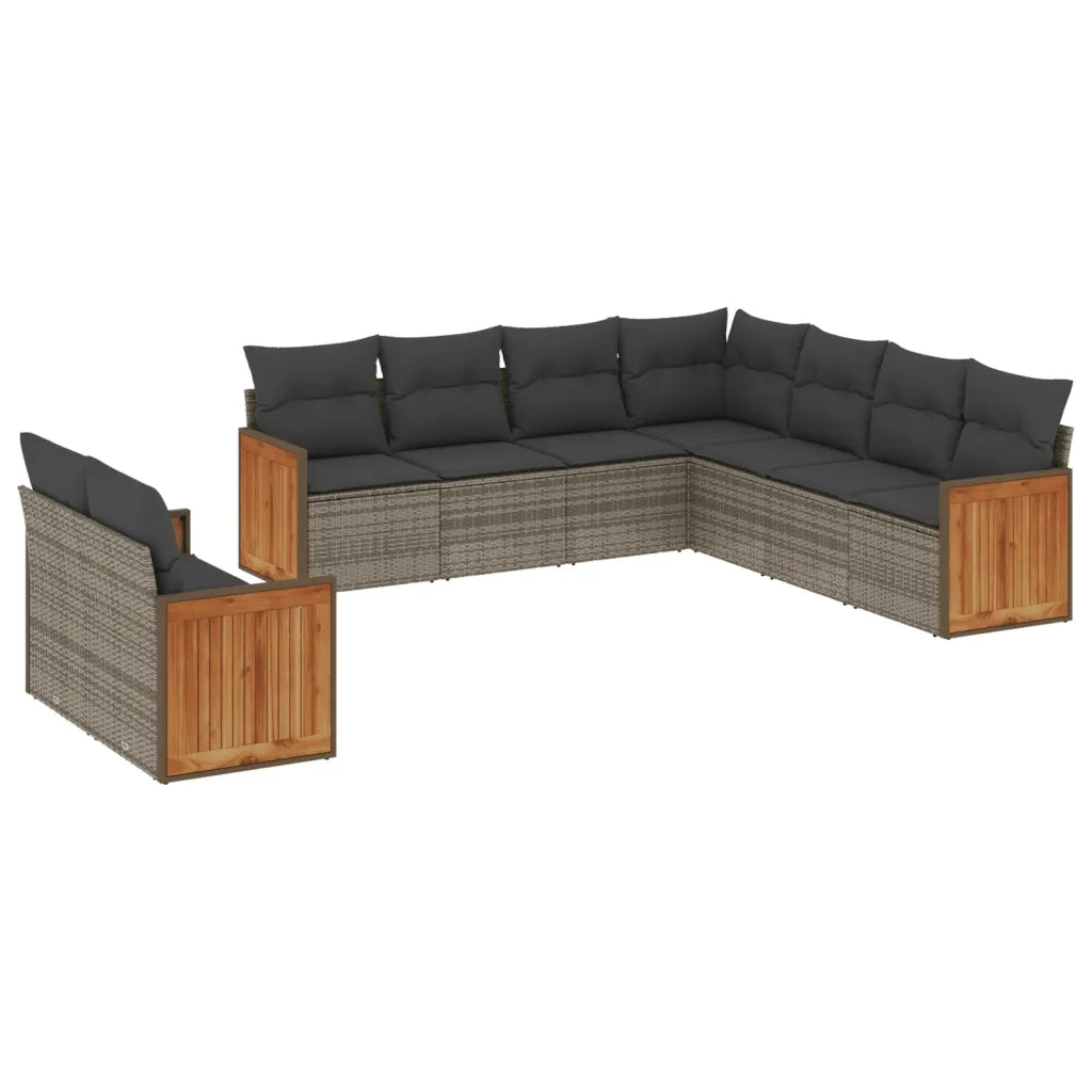 Set Divano da Giardino 9 pz con Cuscini Grigio in Polyrattan 3227782
