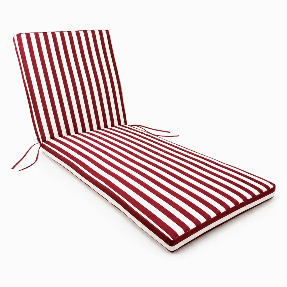 Cuscino per lettino da esterno 190x60 cm a righe con schienale reclinabile e laccetti in poliestere – Bordeaux/Bianco