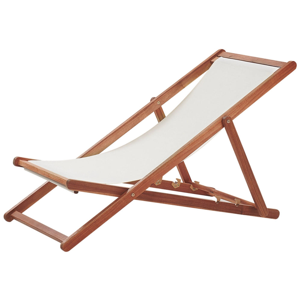 Sedia a Sdraio da Giardino in Tessuto Beige Seduta Poggiatesta Cuscino Reclinabile Pieghevole Struttura in marrone scuro