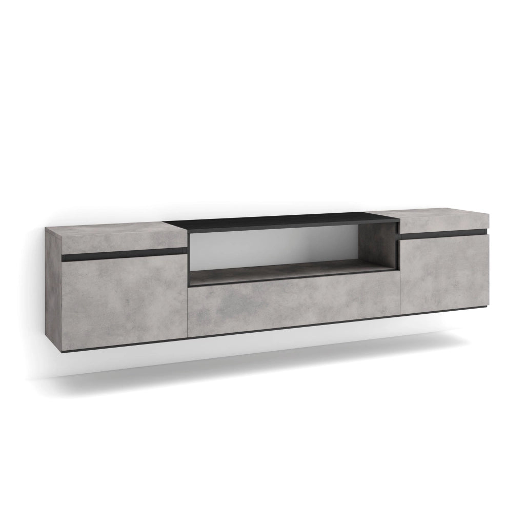 Mobile TV, 200x35x45cm, soggiorno, Per TV fino a 80", da appendere, grigio cemento RF2222