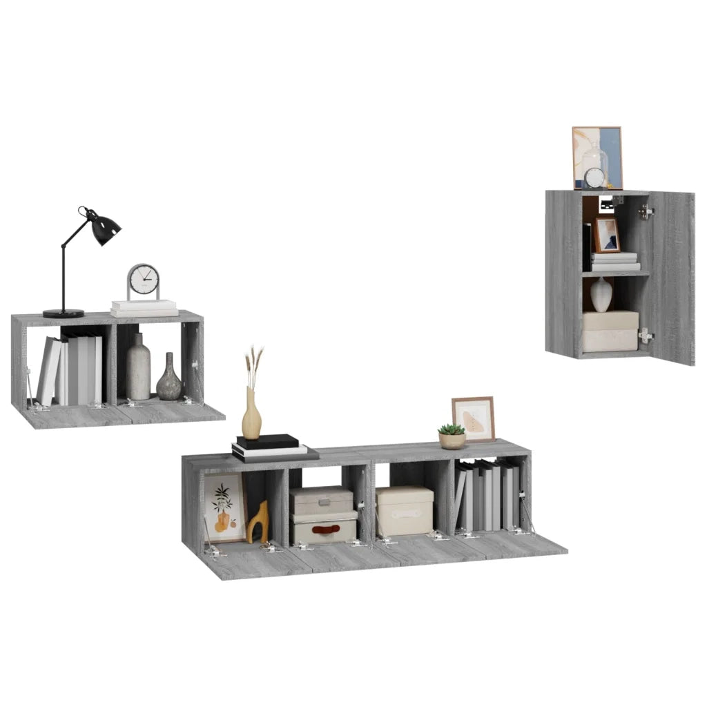 Set di Mobili Porta TV 4 pz Grigio Sonoma in Legno Multistrato cod mxl 26364