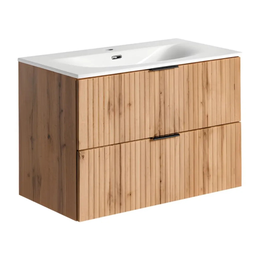 Set da bagno NOXERA 80 cm – Rovere wotan – Lavabo incassato e sifone