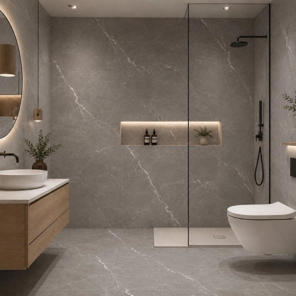 Set 22 Piastrelle Autoadesive per Pavimento e Parete 30x30 cm 2 mq in LTV PVC Effetto Marmo Grigio