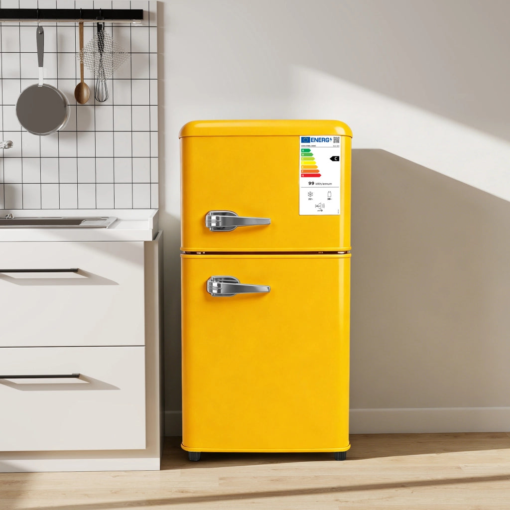 FRIGORIFERO DOPPIA PORTA 60 L Giallo in plastica e acciaio