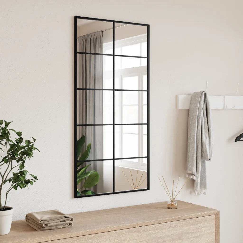 Specchio da Parete-Specchio a Muro-Specchio Decorativo Nero 50x100 cm Rettangolare in Ferro