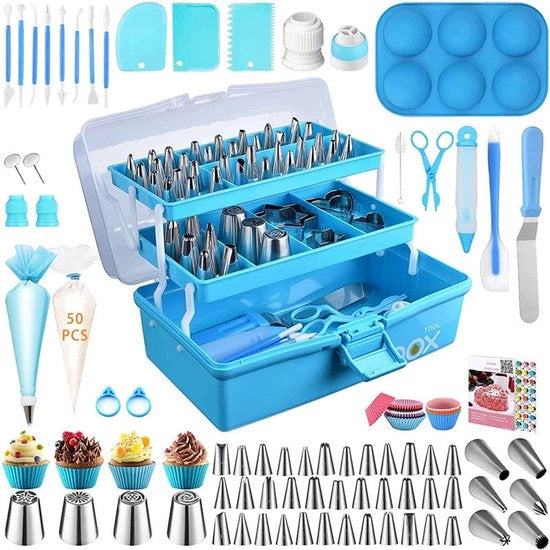 Set di sacchetti per crema di burro da 236 pezzi con contenitore di archiviazione e bocchette da spruzzo. Attrezzo per la panificazione adatto per adulti, principianti e professionisti.