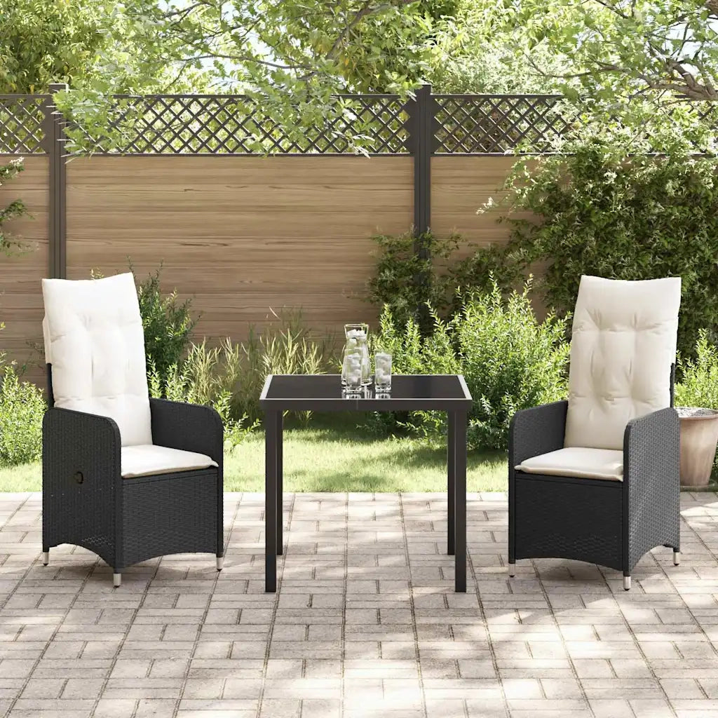 Set da Pranzo per Giardino con cuscino 3 pcs Nero polyrattan 3379632