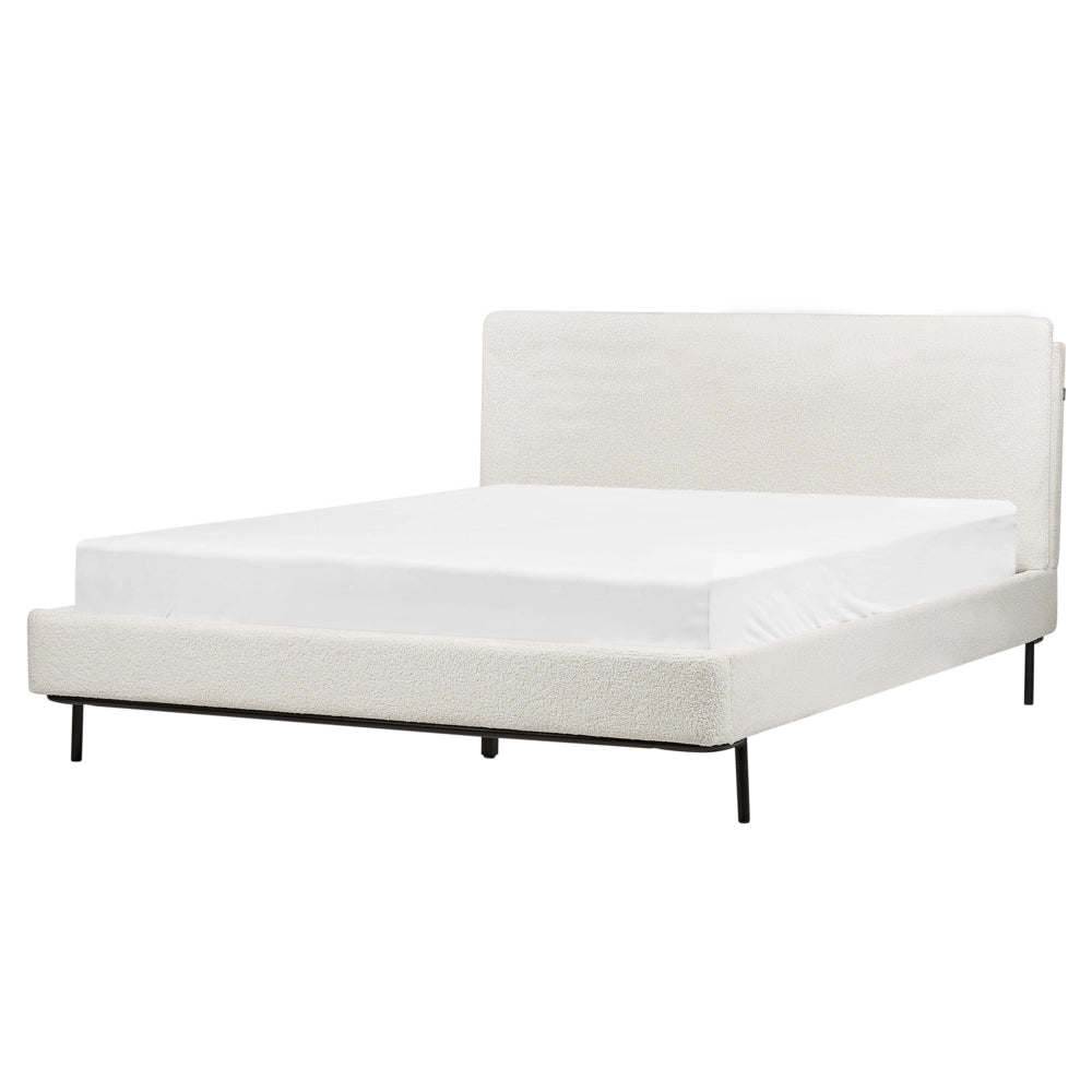 Letto a doghe Bianco Bouclè Imbottito 160 x 200 cm EU Matrimoniale Design Moderno