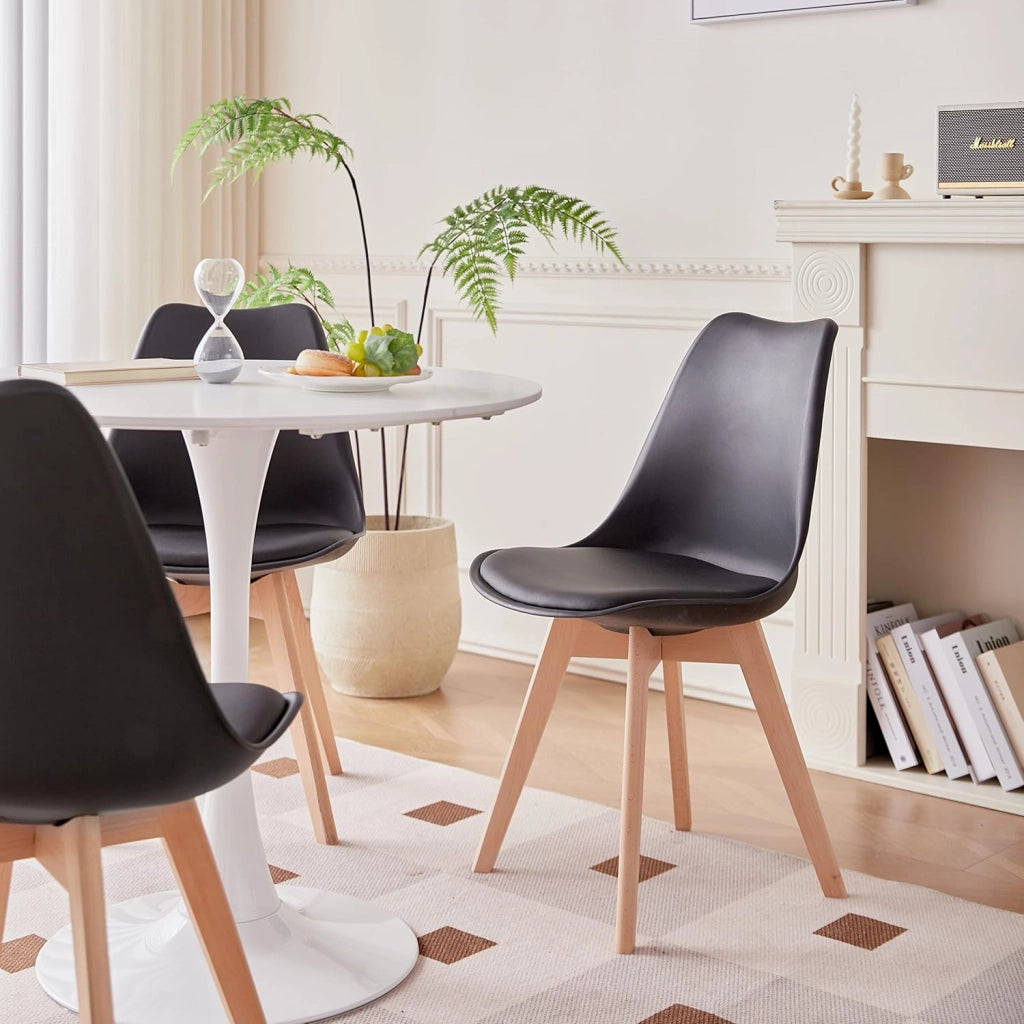 GrandCA HOME Set Tavolo da Pranzo Moderno con 6 Sedie, Tavolo da Pranzo Rotondo in MDF Nero da 110 cm + 6 Sedie da Cucina Nero