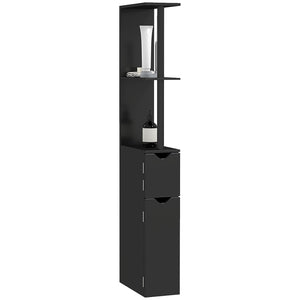 Mobile a Colonna da Bagno Salvaspazio 2 Ripiani e 2 Armadietti 15,2x29,8x118 cm Nero e Oro