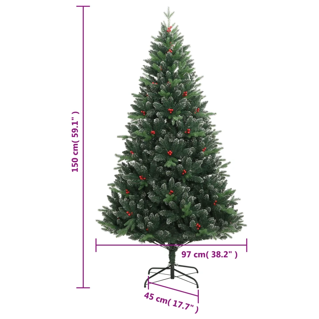Albero Natale Artificiale Incernierato con Bacche Rosse 150 cm 356732