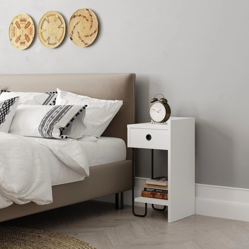 Comodino diritto in legno "Sirius" - 32 x 30 x 61 cm - Bianco