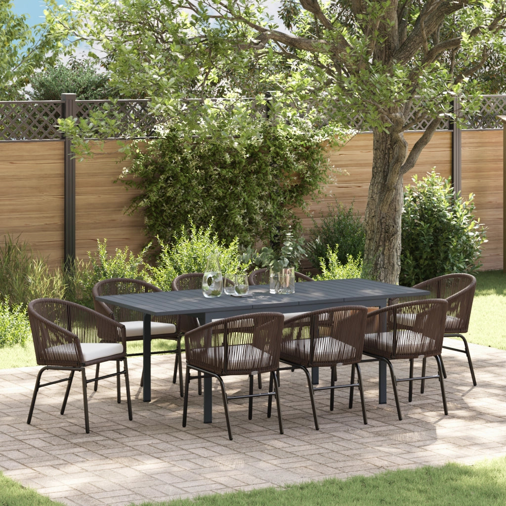 Set pranzo giardino  da 10 pezzi con cuscini Marrone Polyrattan