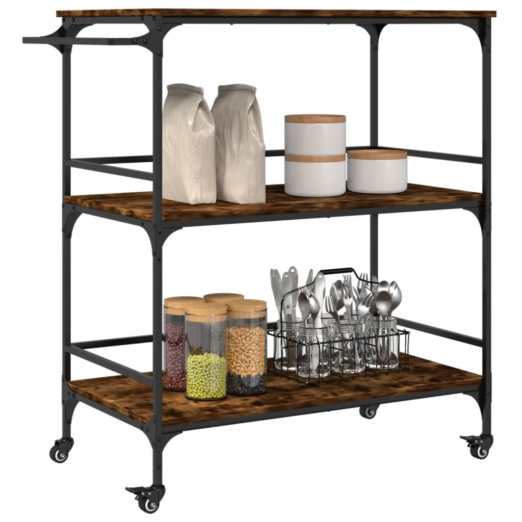 Carrello da Cucina-Scaffale per Cucina Rovere Fumo 100,5x50x105cm Legno Multistrato