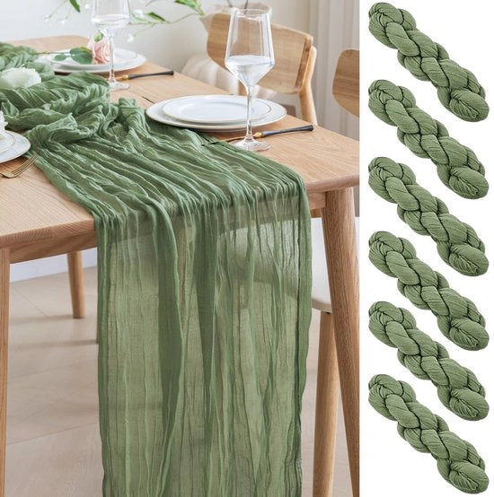 Set di 6 tovaglioli da tavola in lino 300 x 90 cm verde salvia trasparente tovagliolo da tavola per matrimonio stoffa per tenda rustico per festa di fidanzamento