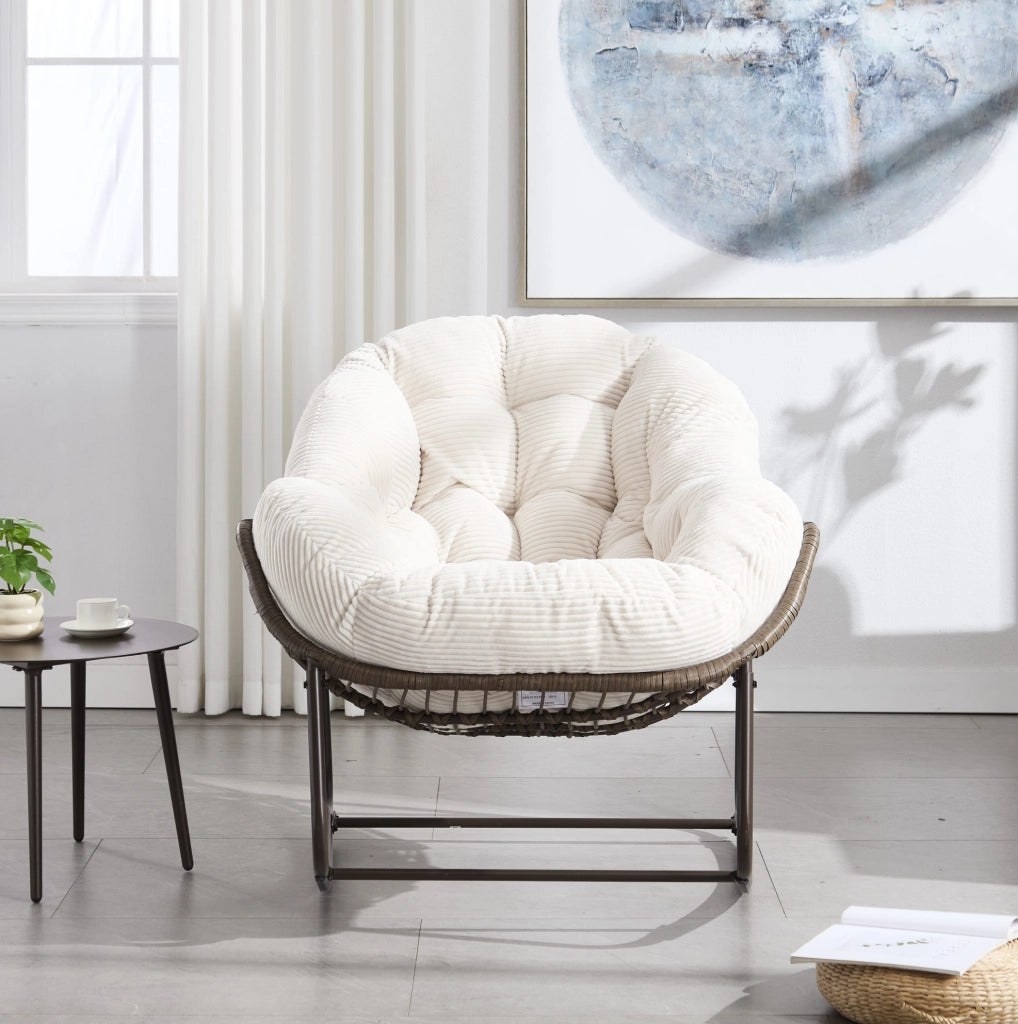Sedia a dondolo in rattan sintetico intrecciato a mano 78x106x90 cm; bianca