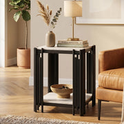TAVOLINO 2 ripiani 43x40x55 cm MDF effetto marmo nero e bianco