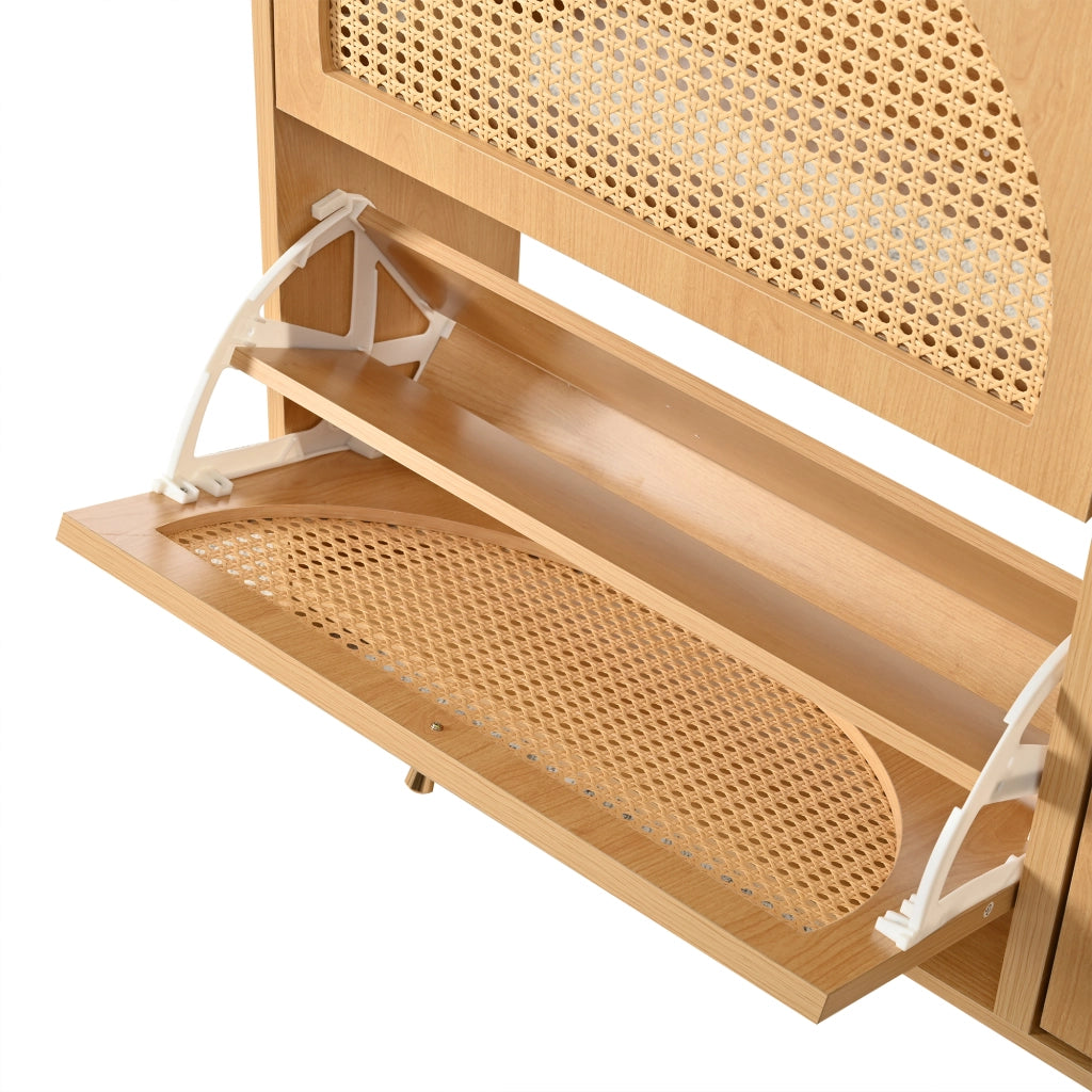 Scarpiera con 4 ante e 8 vani; 2 ganci - per ingresso - 120×24×90 cm - MDF - naturale