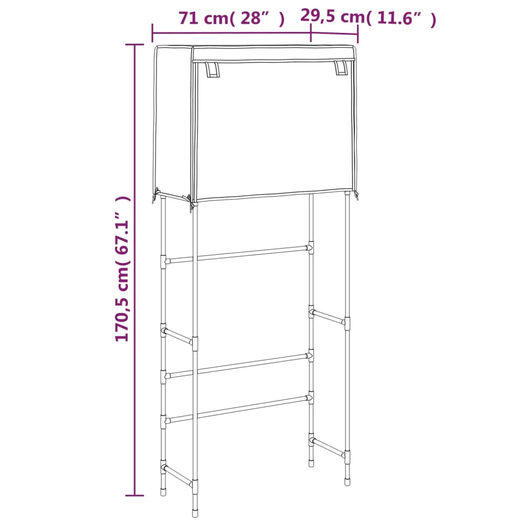 Scaffale portaoggetti a 2 ripiani per lavatrice 71 x 29,5 x 170,5 cm ferro nero 02_0005474