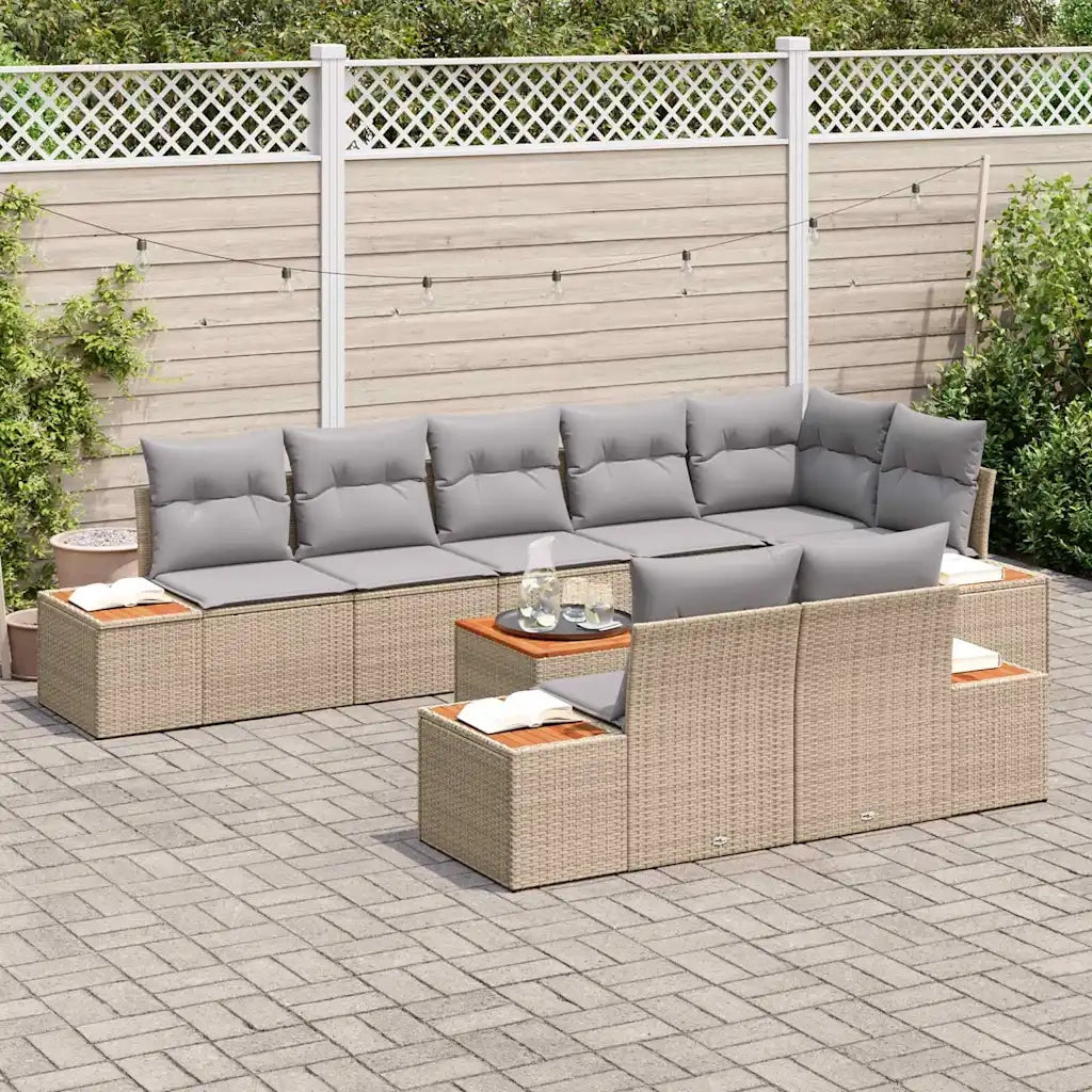 Set Divano da Giardino con cuscino 9 pcs Beige Poly Rattan 3348116