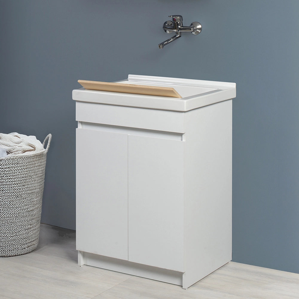 Mobile lavatoio 61x50 cm bianco opaco con vasca in ceramica e kit scarico