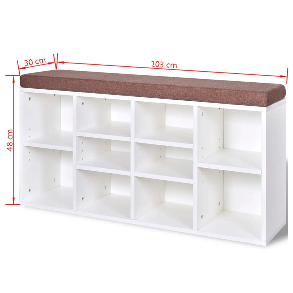 Panca portascarpe bianca con 10 scomparti 103 x 30 x 48 cm 02_0021239