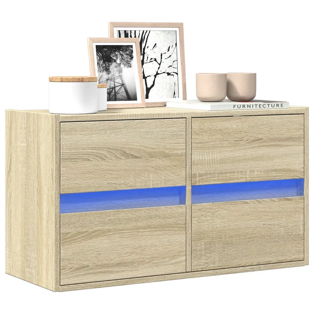 vidaXL Mobile TV a Parete con Luci LED Rovere Sonoma 80x31x45 cm