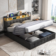 Letto matrimoniale 140x190 cm con contenitore LED USB testiera struttura letto MDF e PU - grigio