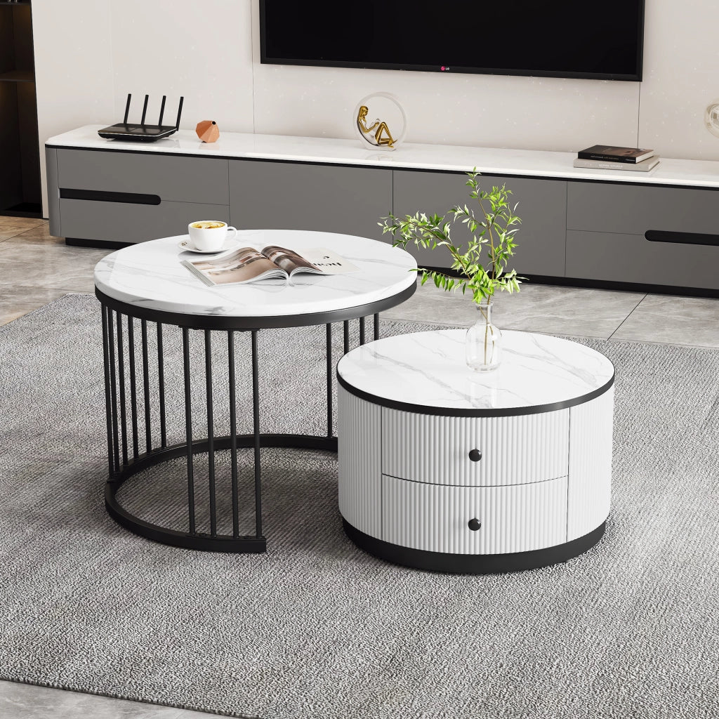 TAVOLINO DA CAFFÈ Set 2 pezzi 60x60x45,5 cm e 50x50x32 cm Bianco MDF