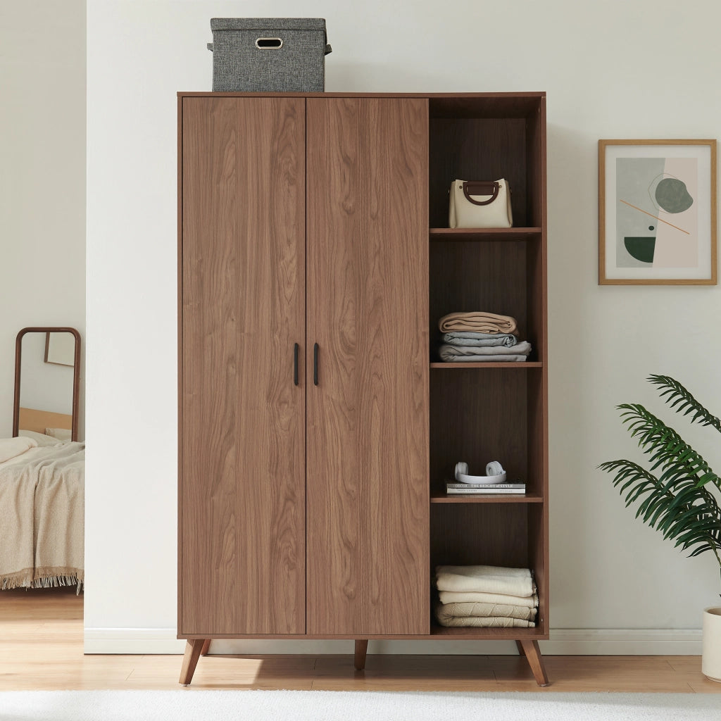 Armadio Guardaroba Norg con 2 Ante e 8 Scomparti 191x120x52 cm - Effetto Noce [en.casa]