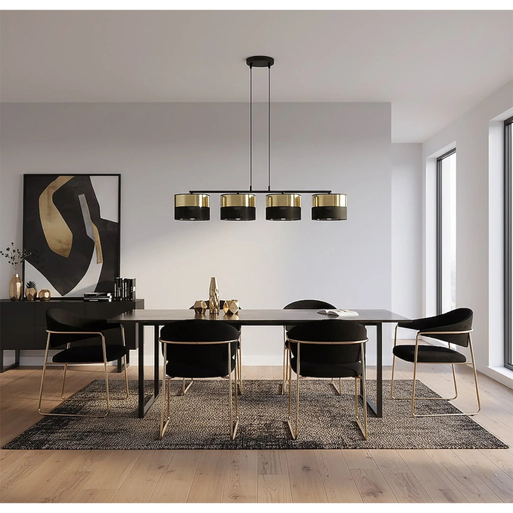 Lampada a sospensione LUX in acciaio nero e oro