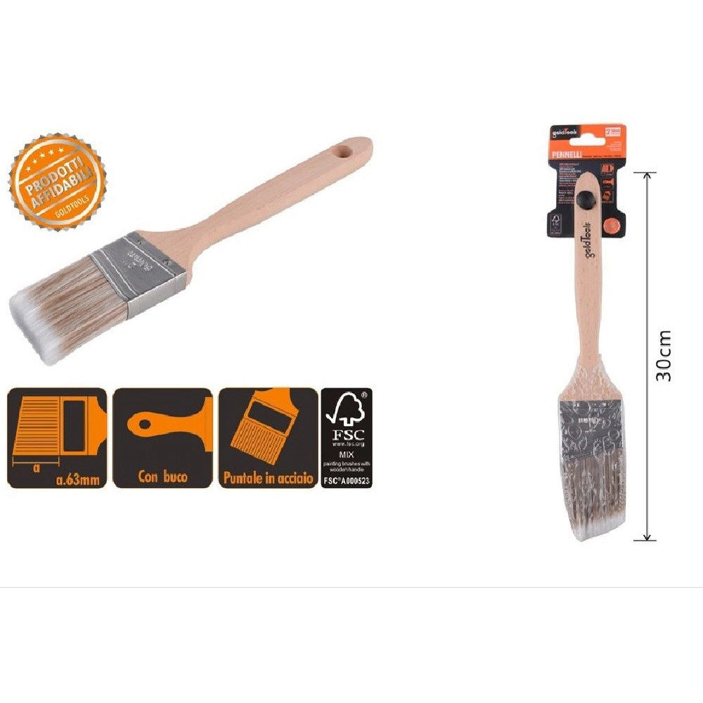 Trade Shop - Pennello Piatto 30cm Obliquo Con Manico In Legno Setole Lunghe Da Pittura 90212 -