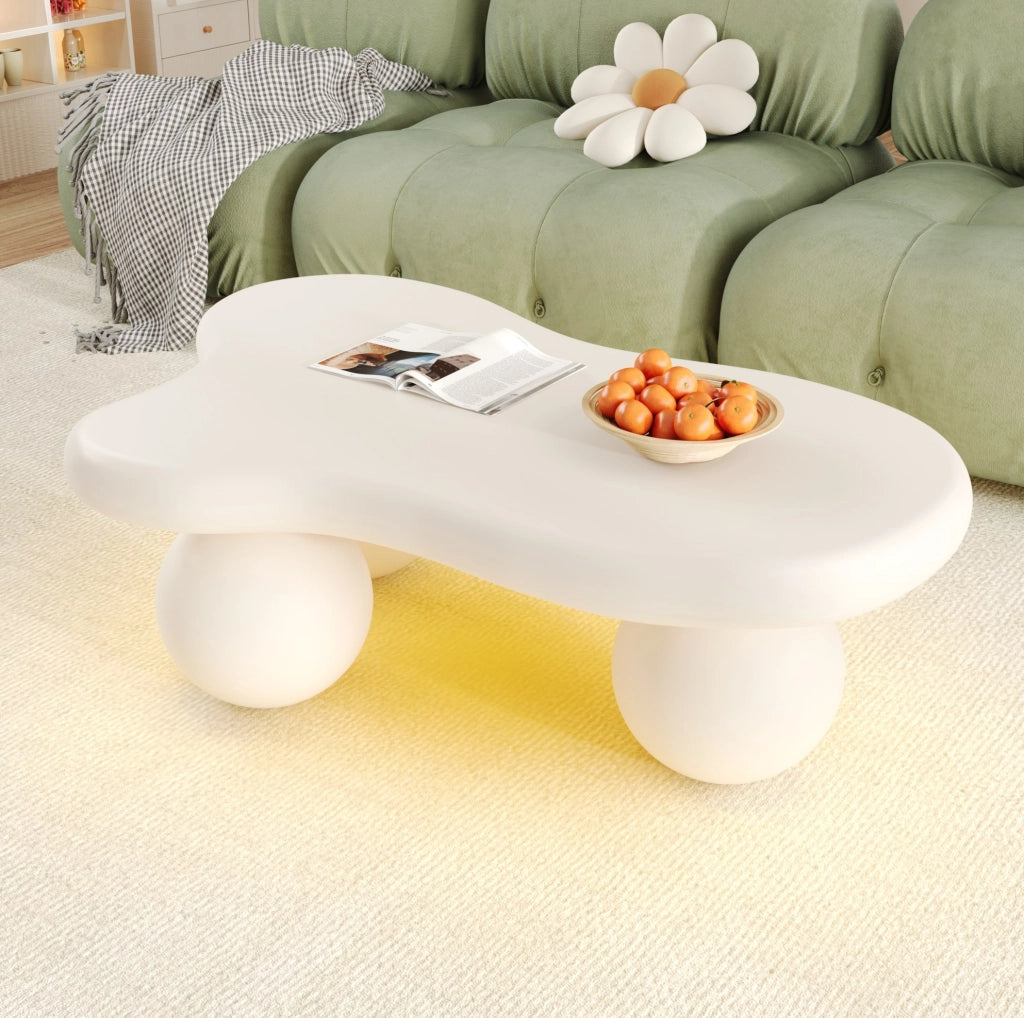Tavolino da salotto a forma di nuvola con LED 16 colori; 95x62;5x32 cm; bianco in MDF