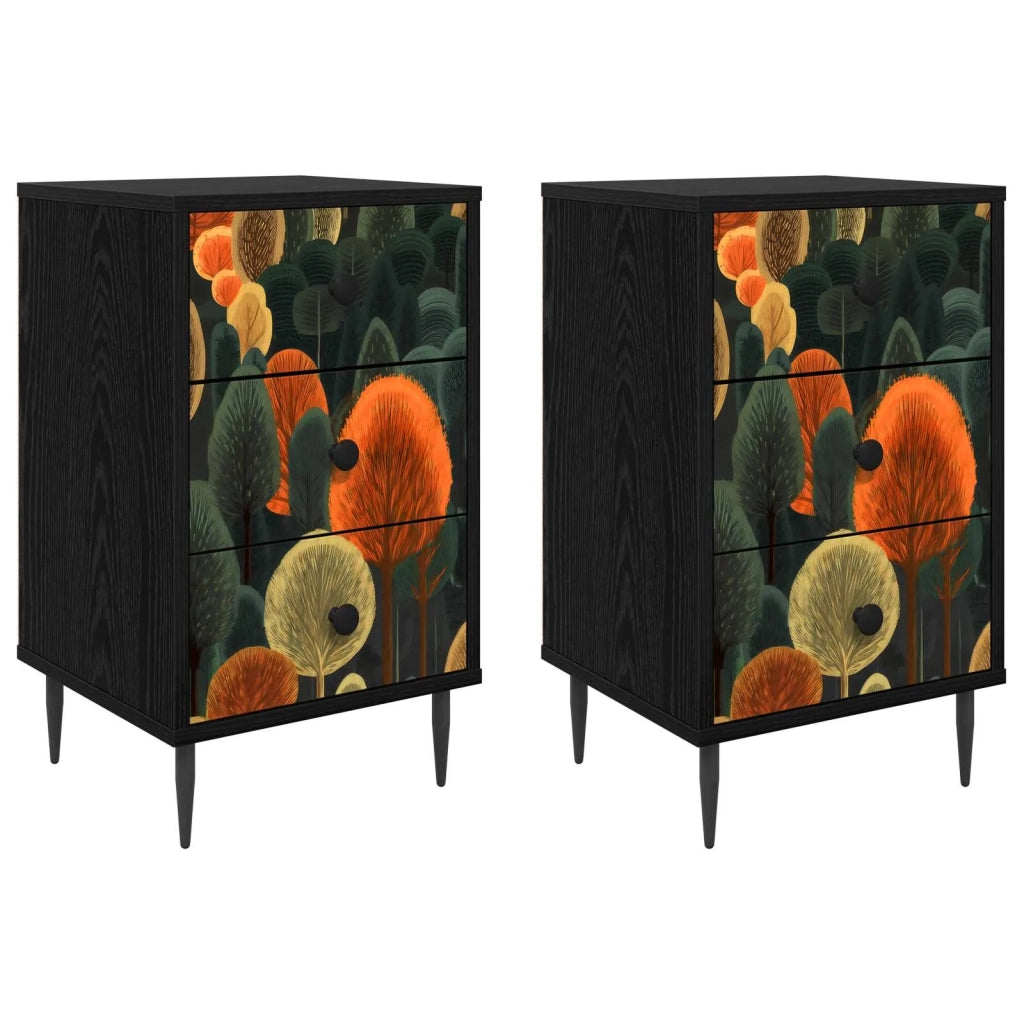 Armadio da Notte ZAANDAM 2 pz Rovere Nero 36 x 33 x 61 cm 8007332