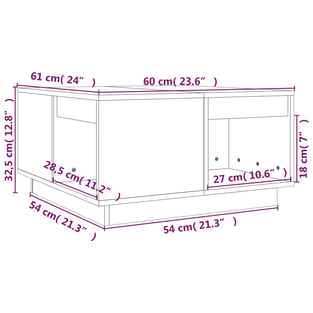 Tavolino da Salotto 60x61x32,5 cm in Legno Massello di Pino 814529