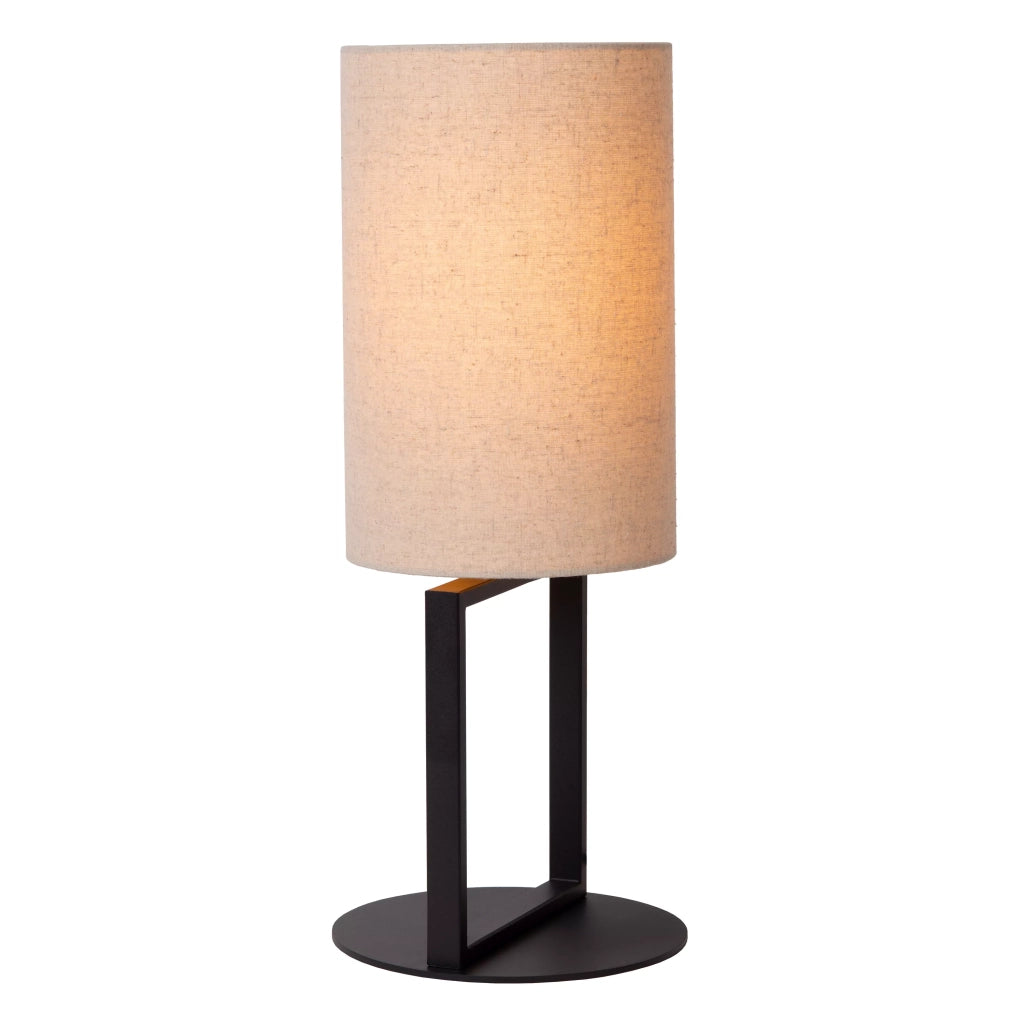 Lampada da tavolo nera, paralume beige 50cm E27 Herman Lucide