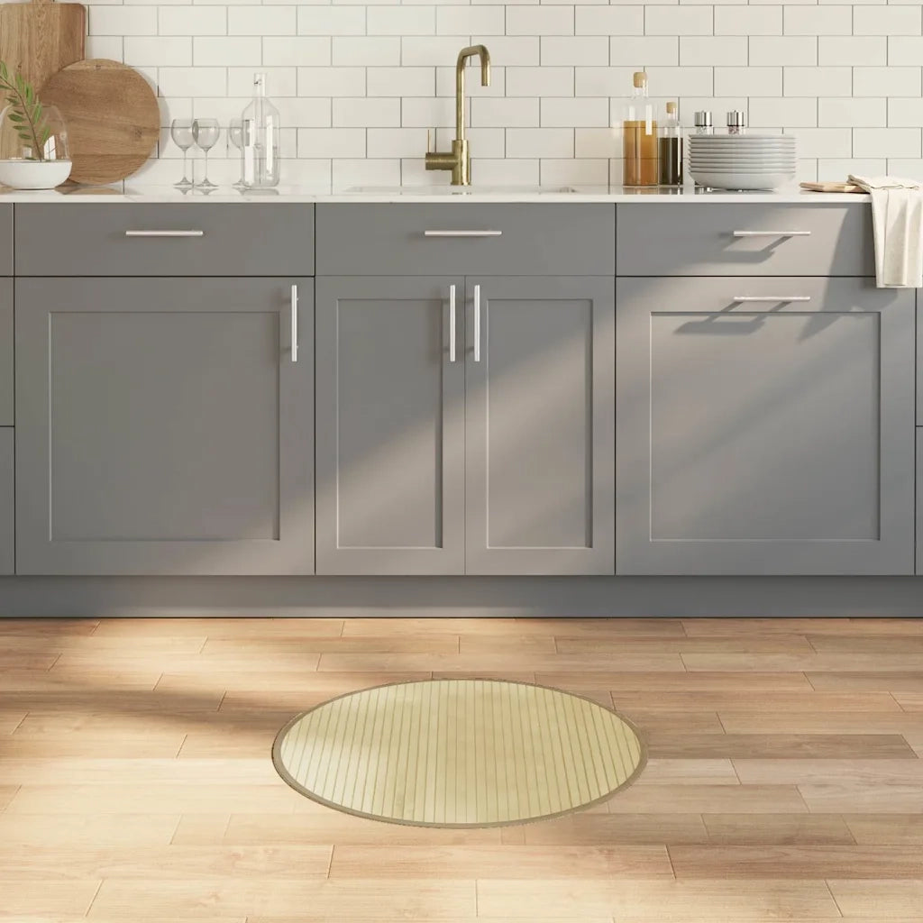 Tappeto Rotondo Naturale Chiaro 60 cm in Bambù 376975