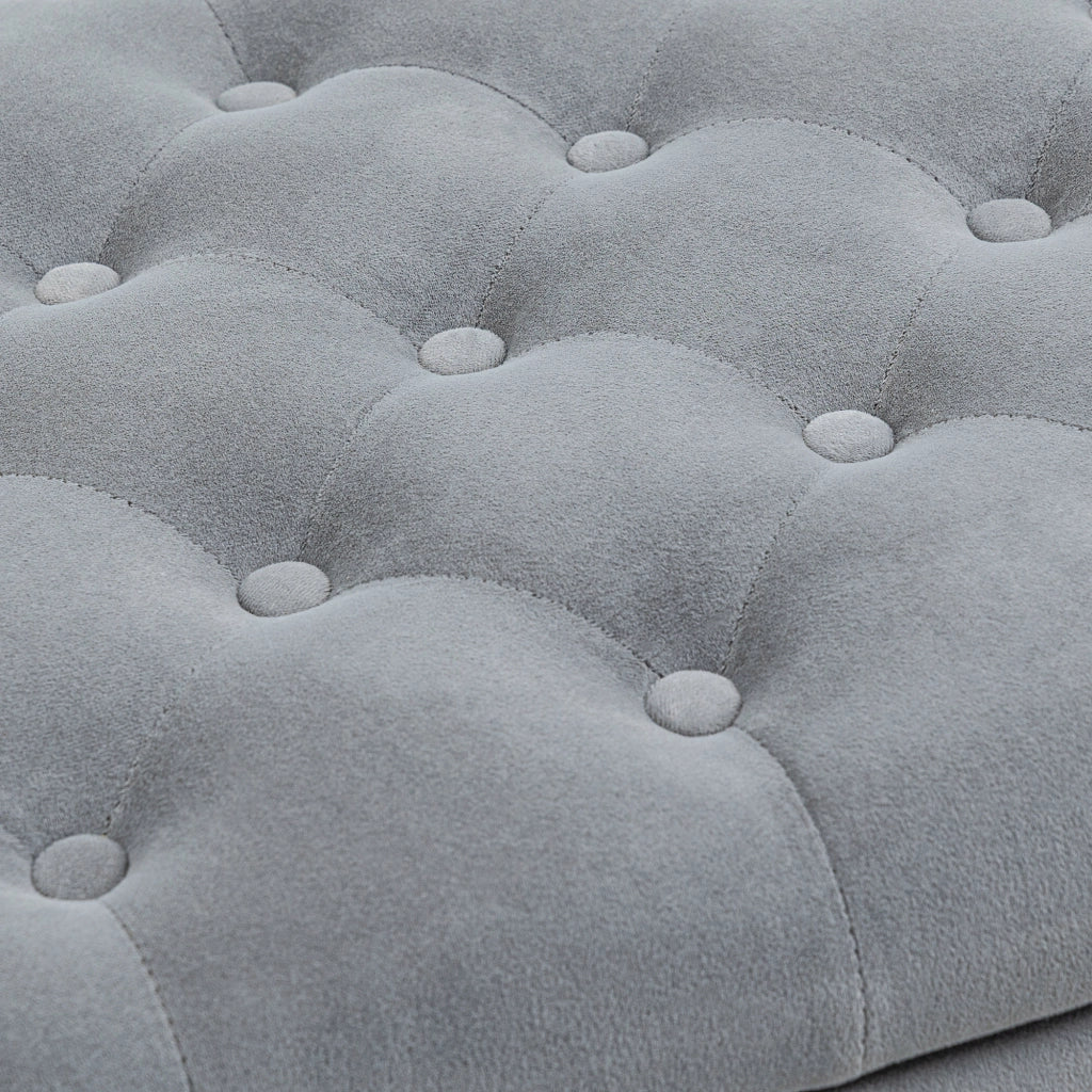 Panca imbottita con contenitore, seduta in effetto velluto grigio, 126 x 48,5 x 57 cm