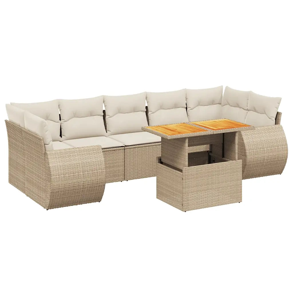 Set Divano da Giardino 8 pz con Cuscini Beige in Polyrattan