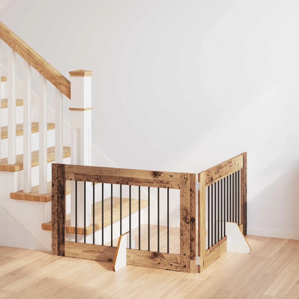 Cancello per cani con supporti 2 pz Legno antico 100 x 60 cm CFW9027788