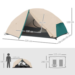 Tenda da Campeggio 2 Posti Impermeabile 280x225x110 cm con 2 Vestiboli e 2 Porte Beige