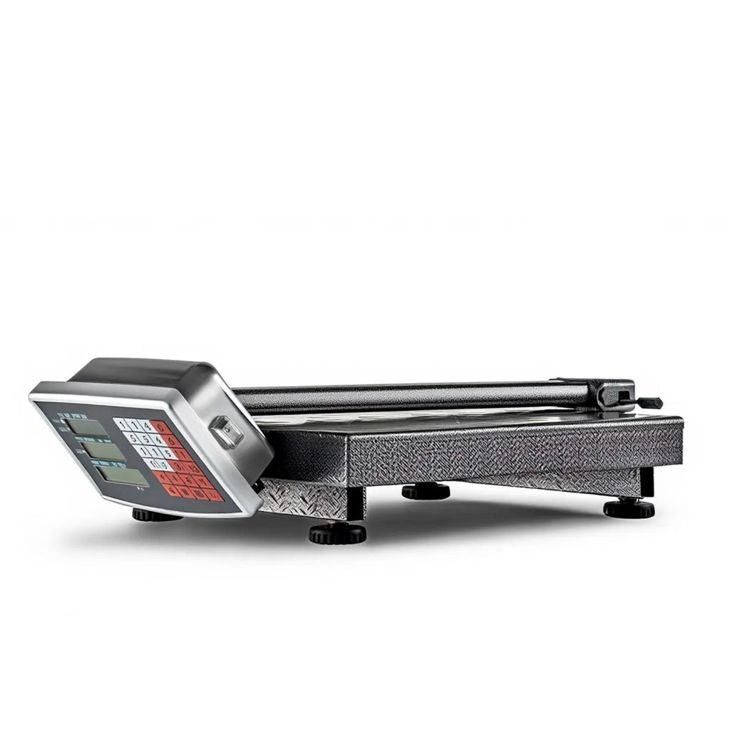 Bilancia Digitale Industriale 300 kg Con Piattaforma 40 X 50 Cm Display LCD Retroilluminato ad Asta Pieghevole In Acciaio Inox Batteria Ricaricabile 20h e Spegnimento Automatico Argento
