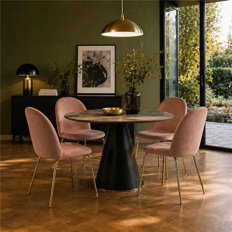 SET 4 SEDIE IN VELLUTO MARRONE CON PIEDI IN METALLO COLOR ORO MISURE: 42X53,5X86,5/47 CM